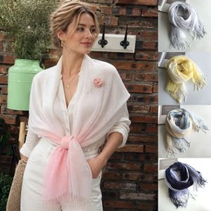 SEEDING Lightweight Pure Linen Scarf Sun Proof Sun Protection Gradient Scarf Soft Long Length Neck Scarf For Women Ladies