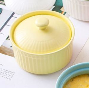 Baking Ceramic Ramekins for Soufflé Custard & Crème Brulee with Lid in Pastel Colours. 230 Degree Celsius heat resistance Singapore Stock
