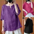 Rulfepy ZANZEA Purple Top for Women Ladies Casual Loose Kaftan Tops T Shirt O Neck Womens Solid Plain Blouse 7.9v. 