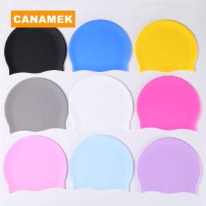 【CANAMEK】 Silicone World Silicone Swimming Cap Men Women Long Hair Waterproof Color High Elastic Adults Swim Pool Hat Diving Hat