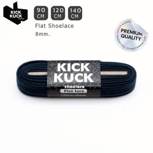 (หนา2ชั้น ไม่บาง พรีเมี่ยม) KICKKUCK (คิกคัก) เชือกรองเท้าสีกรม (NAVY) (แบบแบน)FLAT ความยาว 90120.140cm. มาตรฐานส่งออก