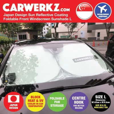 CarWerkz Sun Reflective Coating Foldable Front Windscreen Sunshade Size M/L/XL (Perfect for parking under open air carpark)