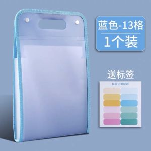 Polypropylene A4 Expanding File Folder with 13-Layer Document Organizer and Free Label Stickers for Book Storage
