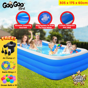 GooGoo Bird 3.05M 3 Layer Inflatable Swimming Pool Beach Crab Cartoon Design Swimming Pool For Kids & Family With Flat Bottom Kolam Renang Kolam Besar