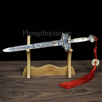 Kiếm Thất tinh Thái Cực (hình Rồng) 27cm kèm dây đỏ 1 xu (chế sá t khí hoá giải phong thuỷ)
