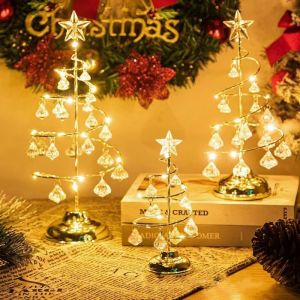 CILL Golden Crystal Christmas Spiral Tree Light Colorful Silver Christmas Tree Lamp Iron Tree S/M/L Bedside Lamp Party