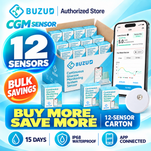 BUZUD CGM Sensor Bulk Pack |12/24/50 Sensors | Glucometer | Local After-Sales Support |15-Day Continuous Glucose Monitoring | Waterproof IP68 | App Connectivity