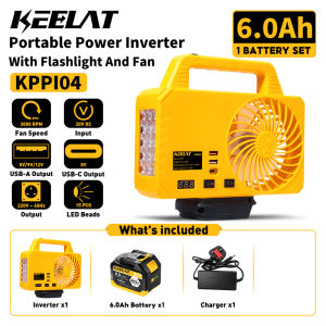 KEELAT KPPI04 150W Portable Power Inverter Kipas Portable Kipas Camping 4.5 Inch Fan LED Light USB Type-C