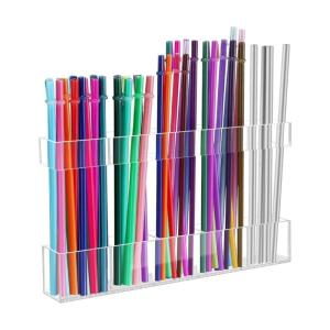 Space Saving Cabinet Mounted Straw Holder 9.8 Inch Clear Acrylic Design With Removable Stickers For Home Organization