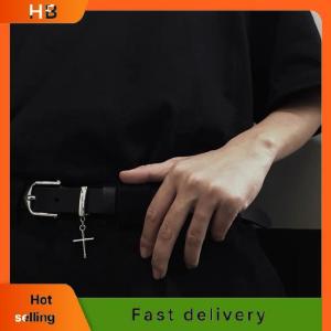 HB Punk Cross Pendant Jean Pants Belt Fashion Retro Men Woman Waist Strap PU Leather Metal Pin Buckle Hip Hop Waistband