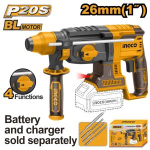 INGCO 20V LI-ION BL ROTARY HAMMER 26MMØ CRHLI20228 (BARE)