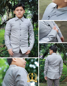 TopOne88 Baju Kemeja Lengan Panjang Katun Stretch Anak Laki Laki Usia Tanggung Hitam Putih
