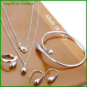 AngelCity Fashion Store 4Pcs Fashion Teardrop Jewelry Set For Women Simple Ring Necklace Bracelet Earrings Set For Banquet Wedding Jewelry