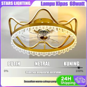 STARLIGHT Lampu Kipas Angin Gantung Plafon 2IN1 Baling-Baling Tak Terlihat Remote Senyap Kipas Angin Plafon Dengan Lampu LED