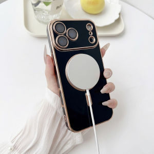 6D Gold Electroplated Magnetic Case for iPhone 17 16 15 14 13 12 11 Pro Max Air Plus Luxury Solid Color Plating ShockProof Cover