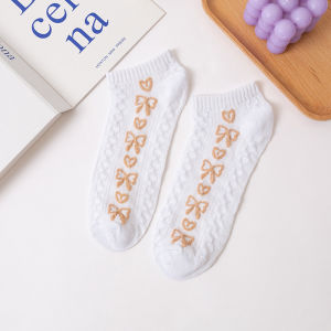 FSKS94 Kaos Kaki Pendek Wanita Ankle Socks Ala Korea Semata Kaki Rajut Pita Warna Polos