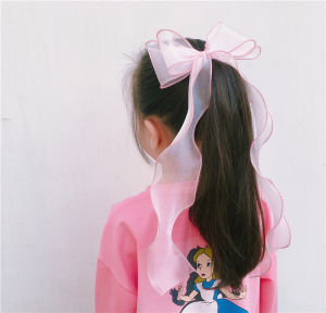 Large Solid Color Chiffon Ribbon Bow Hair Clip Kids Female Bowknot Braided Hair Ponytail Hairpin Small Fresh Fairy Temperament Fashion Elegant Versatile Duckbill Clip Hair Accessories