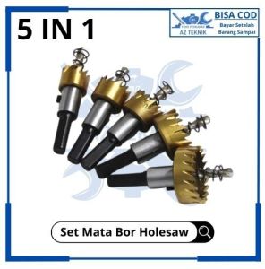 Set Mata Bor Hole Saw HSS Stainless Steel Pelubang Besi Plat Metal 5 pcs Wood Cut Carbide
