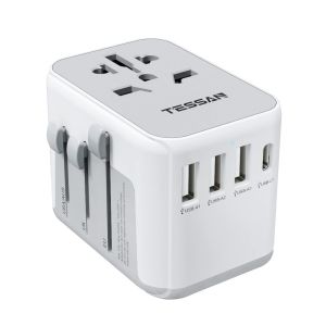 TESSAN - Universal Travel Adapter 18W/35W/65W/85W/100W/140W with Dual USB & Type C Ports UK Plug Fast Charging