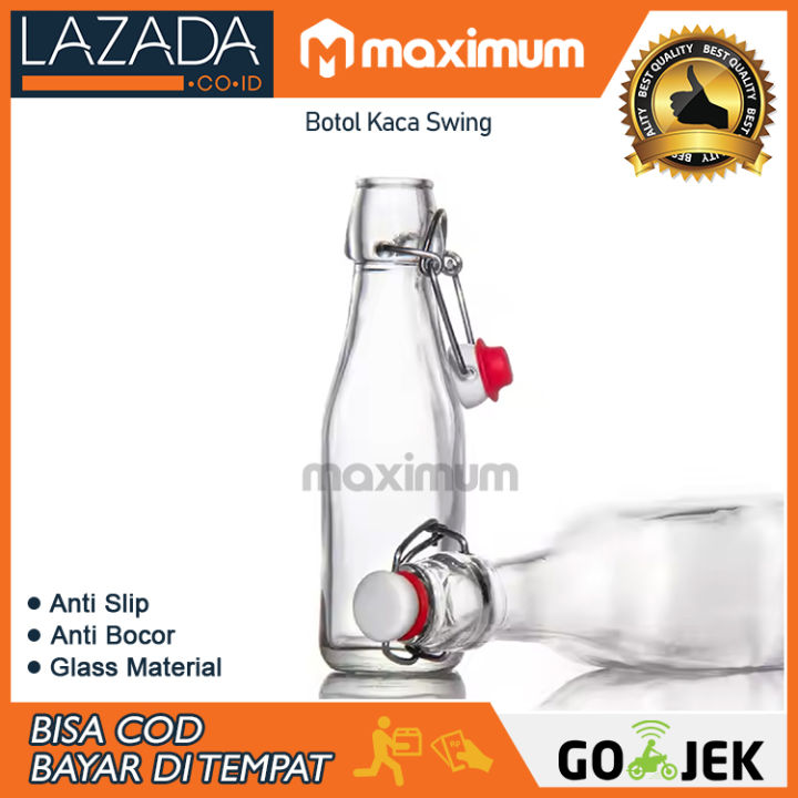 Botol Kaca Swing Clear 250ml 500ml 1000ml Premium + Tutup / Botol Kaca ...