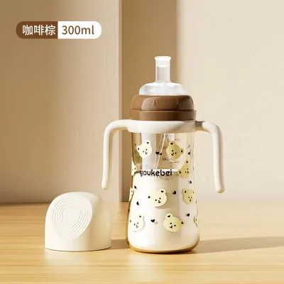 Oldlaiben Toddlers Training Baby Straw Bottle 300ml with Handle Cup Kids Straw Cup Leak-Proof