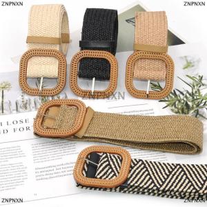 [COD] ZNPNXN Summer Women Elastic Woven Belt Square Buckle Vintage Boho Straw Belt Dress Belt