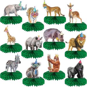 Yeaqee 12 Pcs Jungle Animals Honeycomb Centerpieces Safari Jungle Themed Birthday Party Supplies Wild Animals Jungle Party Decorations Baby Shower Table Decorations for Boys Girls (Fresh Style)