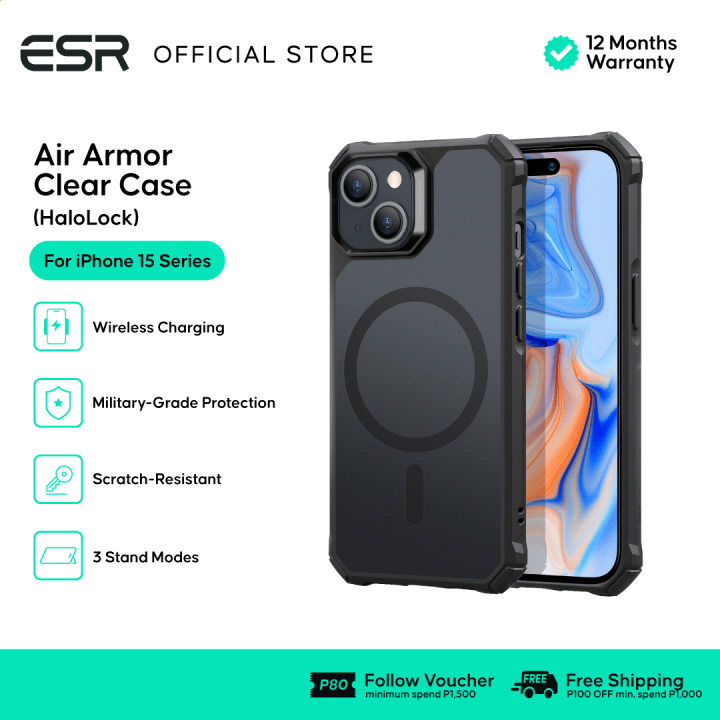 ESR Air Armor Clear Case (HaloLock), Compatible with iPhone 15 Series,  Frosted Black Lazada PH