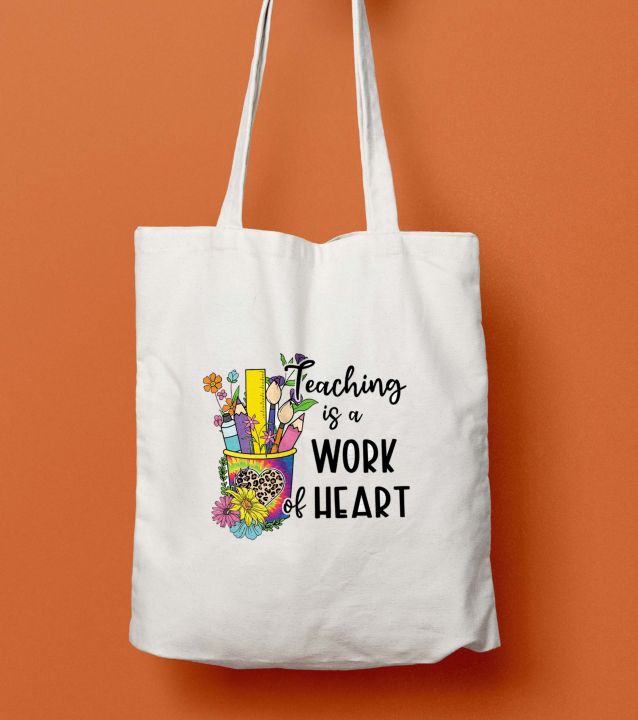 Teachers Day Gift Idea Canvas Tote Bag 14x16in Heart Design Tote