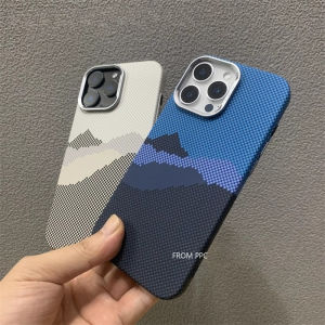 New 2026 Relief Carbon Mountain Case for iPhone 17 16 15 Pro Max Magnetic Hard PC Back Cover Camera Frame Protective Phone Shell