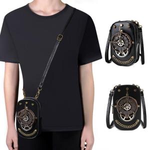 Ladies Gothic Shoulder Bag Leather Crossbody Purse with Adjustable Strap Steampunk Phone Bags for Shopping and Festivals