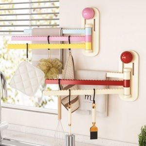 U85IS1 Self Adhesive Rotating Towel Rack Wall Mounted Plastic 180° Swivel Towel Rack  Space Saving Toilet Towel Rod For Kitchen