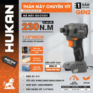Thân Máy Chuyên Vít HUKAN G2-CV231| Lực Siết 230N.m Đầu 1/4"INCH 4 Cấp Chỉnh Tốc Động Cơ Không Chổi Than