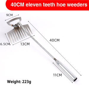 Cangkul Gulma Kebun 11Gigi Weeding Hoe Baja Alat Pembersih Rumput Alat Cabut Rumput Liar