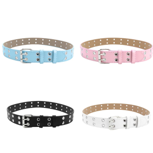 Childrens Punk PU Belt for Girls and Boys with Double Eyelets Grommet Design for Jeans and Pants