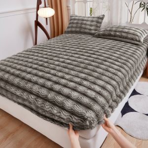 Thick Rabbit Plush Bed Sheet Solid Color Bed Sheet Milk Fleece Bed Cover
