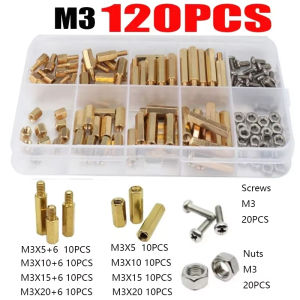 120Pcs M3 Hex Standoff Brass Spacer Pillar Screw Nut Set For PCB Board