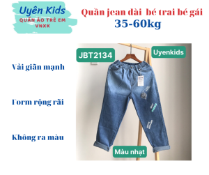 (34-60kg) Quần jean dài bé trai bé gái co giãn mẫu phối chữ đơn giản dễ mặc dễ phối đồ