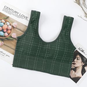 ONEFASHIONMALL Atasan Baju Tank Top Crop Bra Sport Garis Kotak Kotak BH Push Up Tanpa Kawat BR144