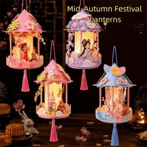 SWEET TIM lantern mid autumn 灯笼中秋节 Cartoon Mid-Autumn Festival Lantern Handmade Chinese Style Glowing Rabbit Lantern Funny DIY Material Kit Handheld Lantern Mid-Autumn Festival