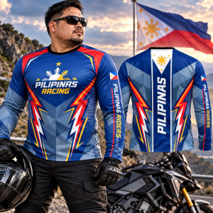 Mens Plus Size Pilipinas Racing Graphic Long Sleeve Quick Dry Motorcycle Riding Jersey Top LA041