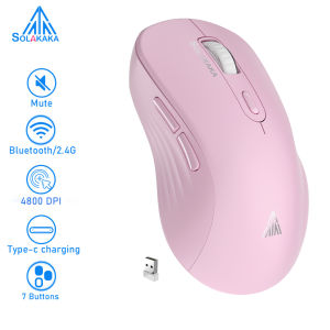 SOLAKAKA Wireless Mouse Noiseless Clicks Mouse 2.4GHz Bluetooth Rechargeable Mouse 4200dpi 7 Silent Buttons Optical Mice for Tablet/Laptop/Desktop PC(SM66)