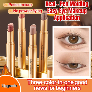 【One stroke forming】Gradient Lazy Three-Color Eye Shadow Stick Matte Fine Shimmer Pearlescent High Gloss Eye Shadow Pen Earth Color Eye Shadow Stick Gradient Eye Makeup Gentle Touch Eyeshadow Brightening Eye Shadow Stick Easy