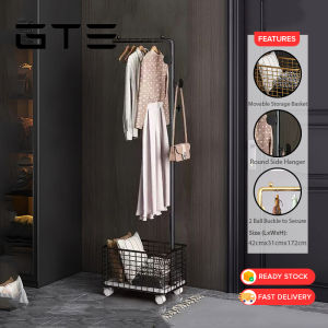 GTE Standing Clothes Hanger Floor Bedroom Office Room Clothes Rack Living Room Coat Rack With Minimalist Basket Penyangkut Rak Baju - Fulfilled by GTE SHOP