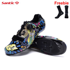 Santic Men Cleats Cycling Shoes For Road Women Breathable Anti-skid Printing Locking Bicycle Bike Sneakers