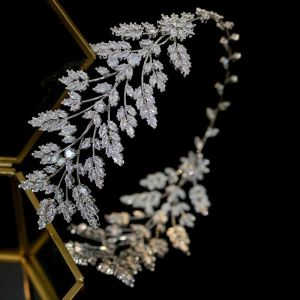 ASNORA  Fashion Womens Hair With Bridal Jewelry Tiaras Wedding Headband Jewelry  Leaves Headband Zirconia Crystal Crown