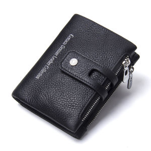 Da thật Ví nam ngắn chốt cài kiểu cổ Bifold Ví Đựng Thẻ Ví đựng xu kéo khóa Ví kẹp tiền Túi xách nam Phụ Nữ Ví