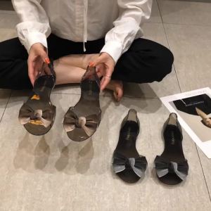 [Free Shipping] New WomenS Sandals With Floral Design Transparent Korean-Style Flat Fish-Mouth Beach Shoes Casual Vacation Bowknot Plastic Jelly Shoes