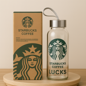 Botol Starbucks Bahan Kaca Kapasitas 300ml Botol Minum Tumbler Kaca Starbucks Free Pouch+Dus