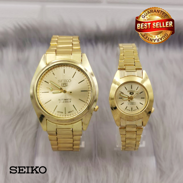 Seiko 5 21 Jewels Automatic Gold Strap Couple Watch Lazada PH